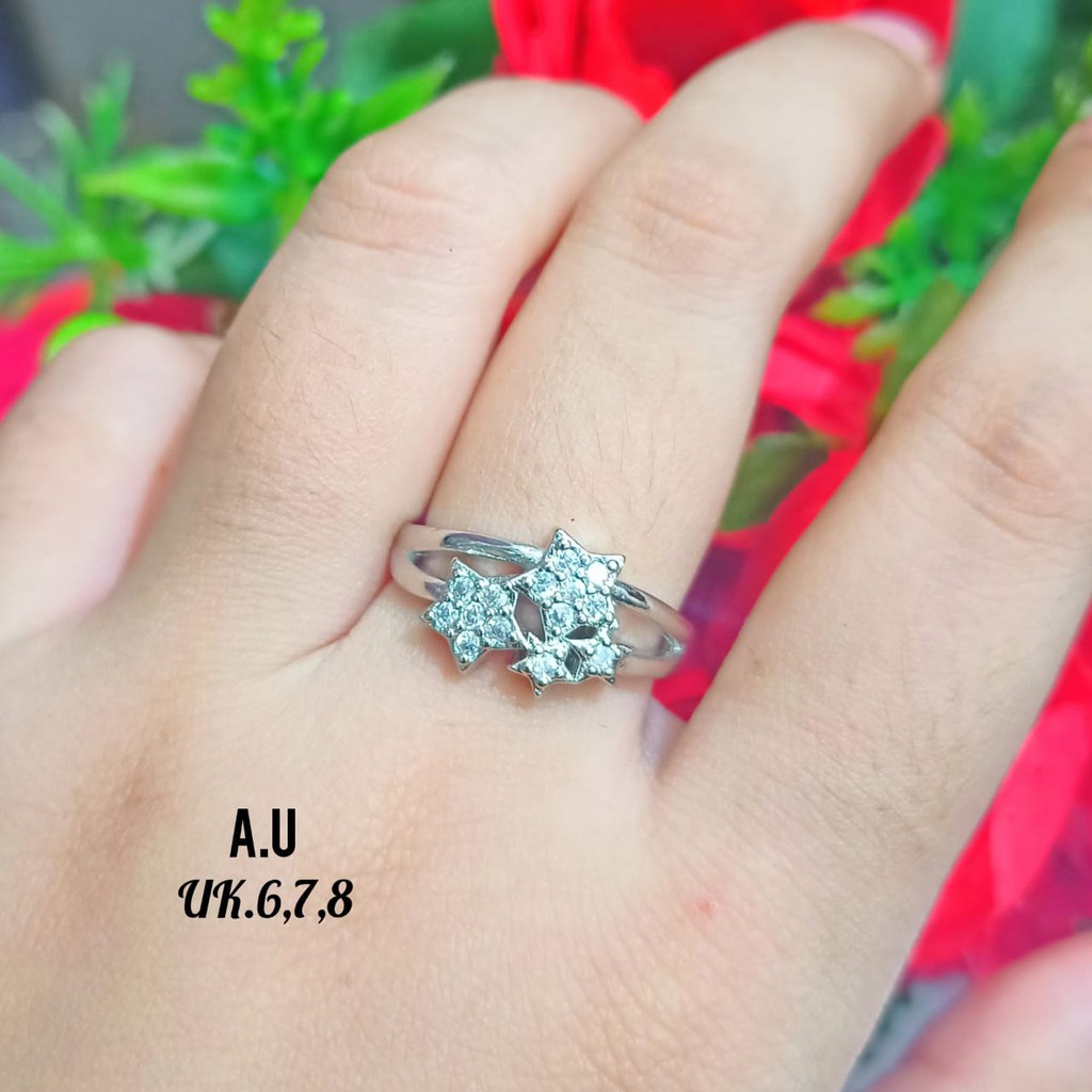 CINCIN TITANIUM KASUAL WANITA DEWASA XP BINTANG PERMATA DOUBLE RING | COD