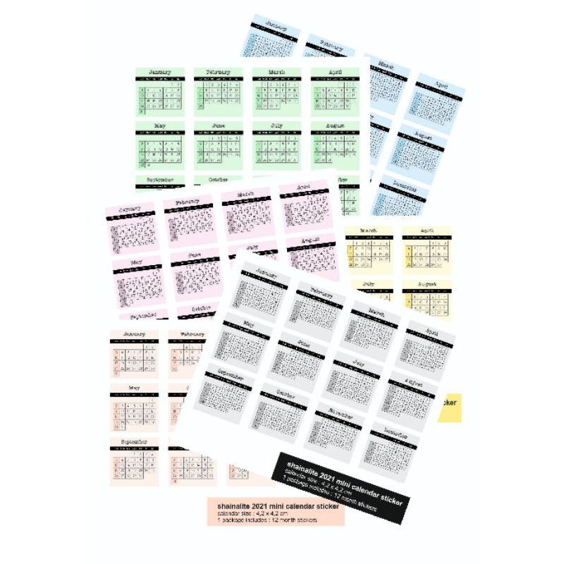 

shainalite Mini Calendar 2021 Sticker Kalender untuk Bullet Journal Planner