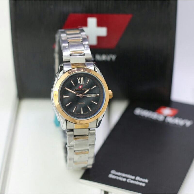 Jam tangan Swiss navy 5859 Tali Rantai komb rs gold Original couple