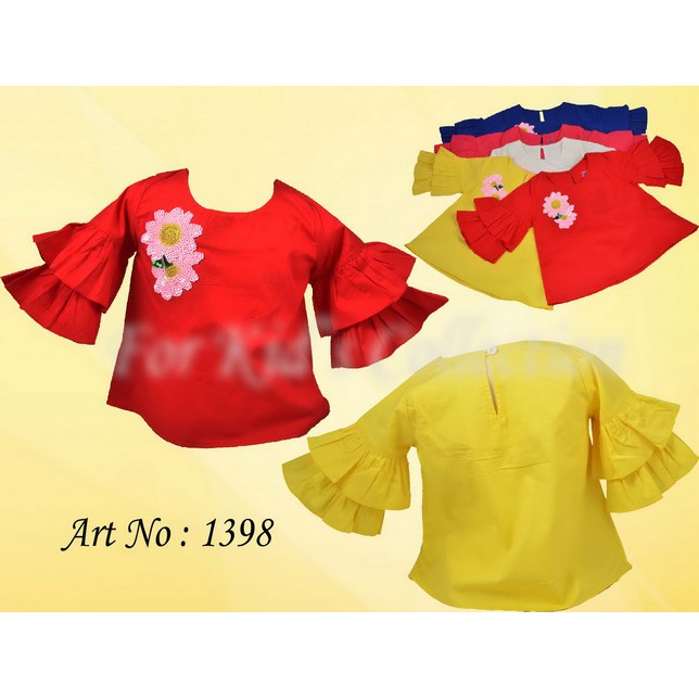 Blus Anak Perempuan Fashion Lengan Trompet Bordiran Bahan Katun Jepang