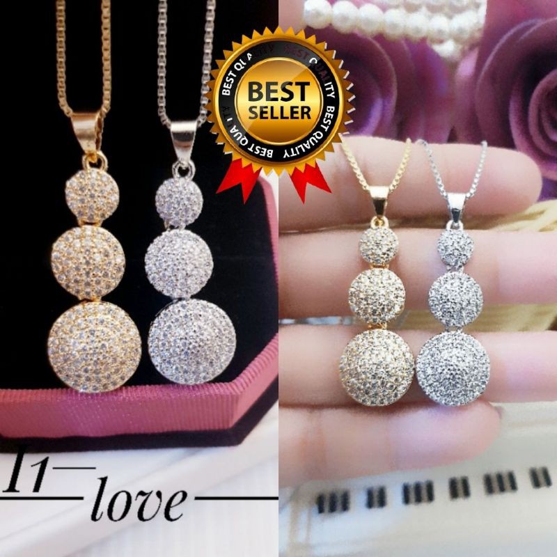 kalung wanita berlian 3 bulatan lapis emas 24k xuping