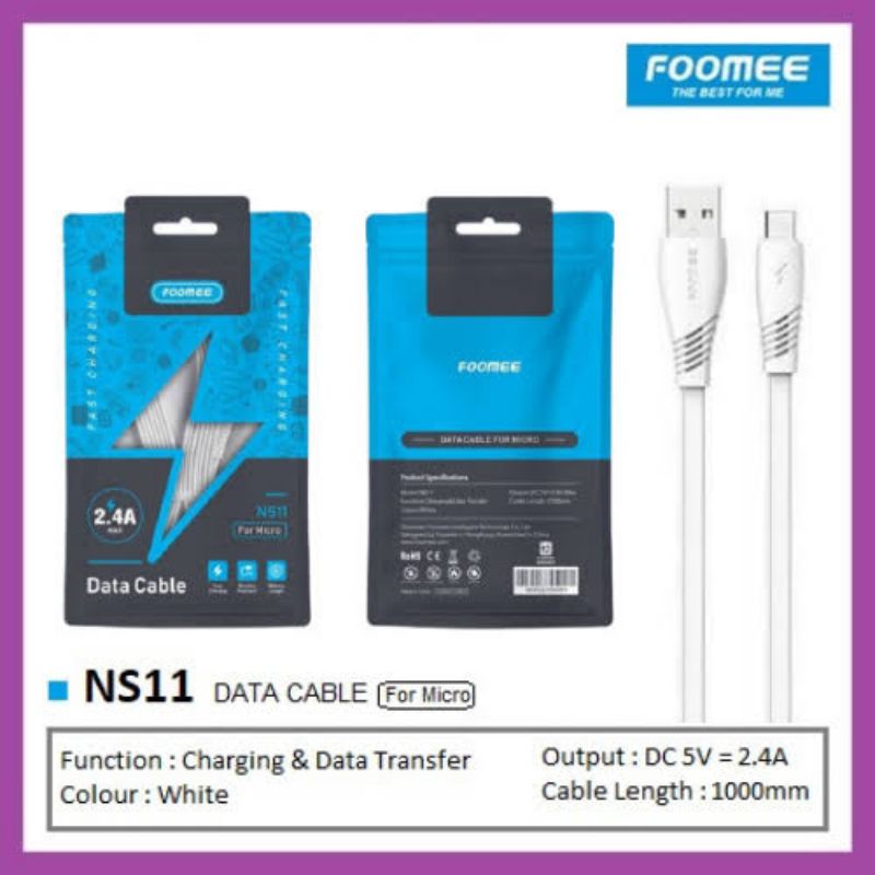 [FOOMEE NS-11]Kabel Data Foomee Micro Usb 2.4A Fast Charging