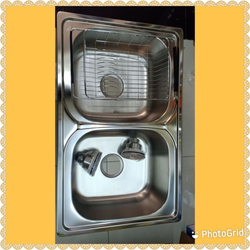 Bak cuci piring 2 lubang gratis rak piring / sink 2 lubang