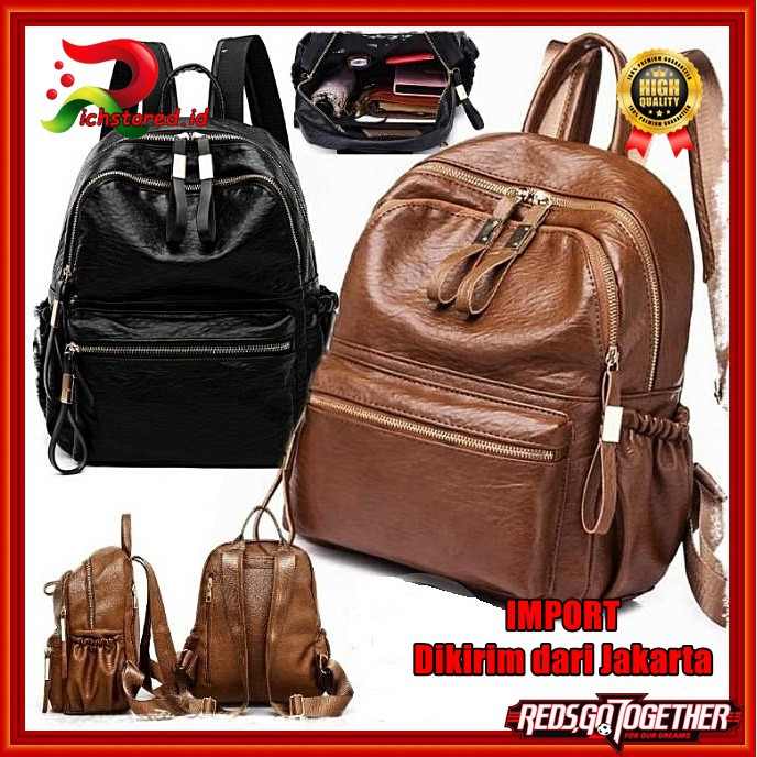 Tas Ransel Wanita / Tas Punggung Kulit / Backpack Wanita Cewek Remaja Bahan PU Kulit Premium