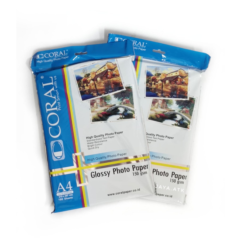 KERTAS FOTO A4 GLOSSY KILAP 150 GSM GLOSI PHOTO PAPER CORAL ISI 100 LBR