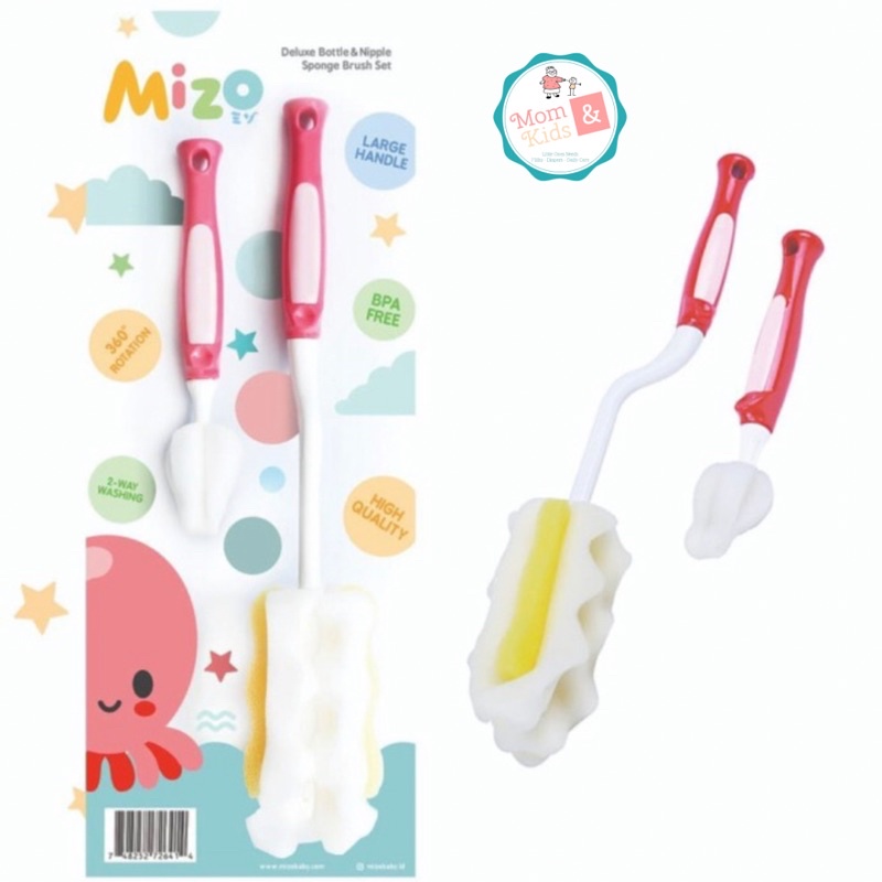 Mizo Deluxe Bottle &amp; Nipple Sponge Brush Set | Sikat Botol Dot Bayi Busa