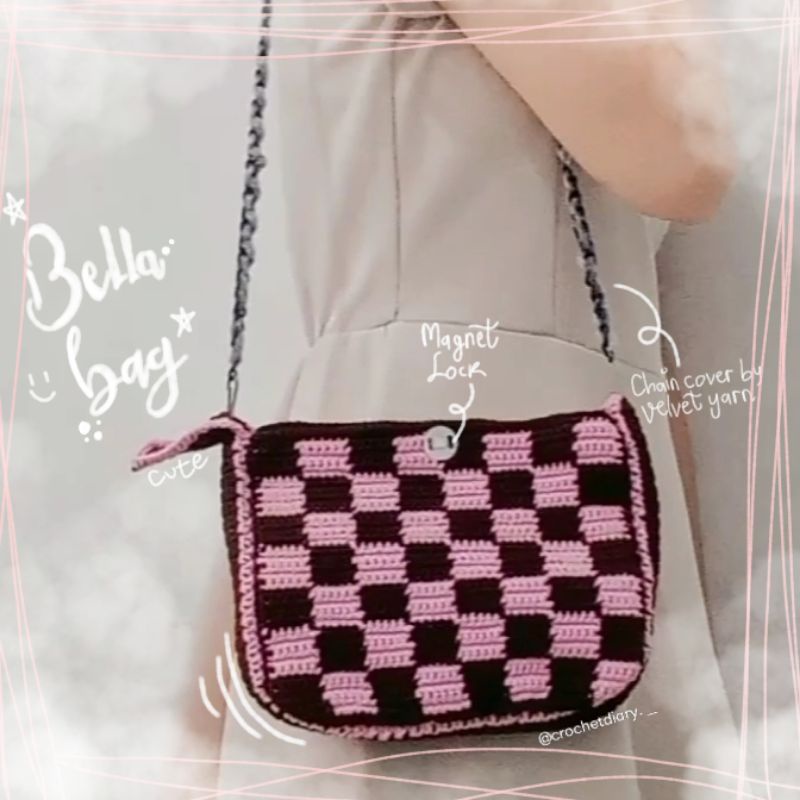 Tas rajut Bella Bag | Crochet bag checkered | tas pinterest rajut