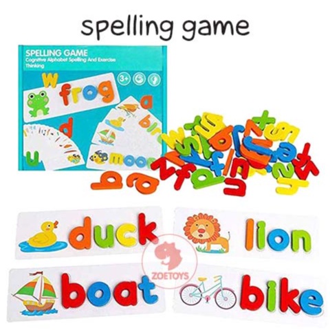 Zoetoys Spelling Game | Treehole Moveable Wooden Word Jumble Letter | Words Learning Game Kids Matching Card Puzzle Montessori | Belajar Mengeja Kata Mengenal Huruf Alphabet | Mainan Anak Edukasi