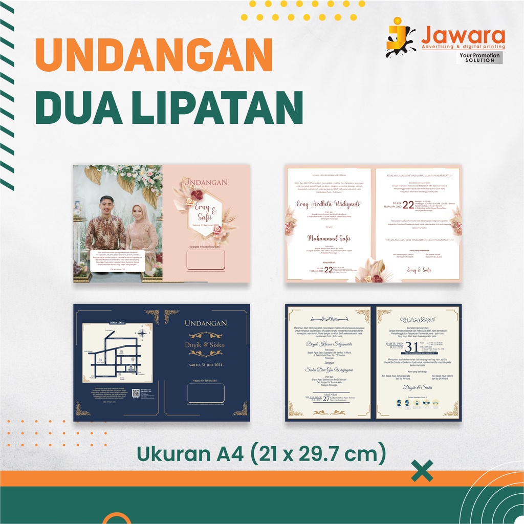 Cetak Undangan Pernikahan A4 2 Lipatan Murah Custom PONOROGO,MAGETAN,NGAWI,MADIUN,TULUNGAGUNG,PACITA