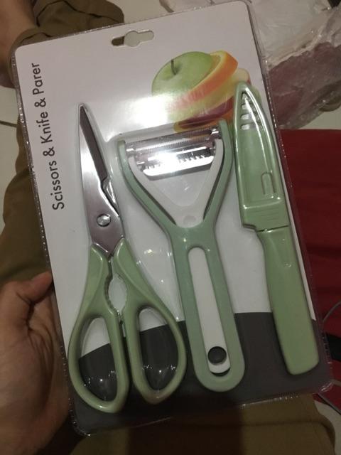 Benco Alat Masak Set 3 Pcs Pisau Gunting Pengupas Buah Lengkap Serbaguna Multifungsi