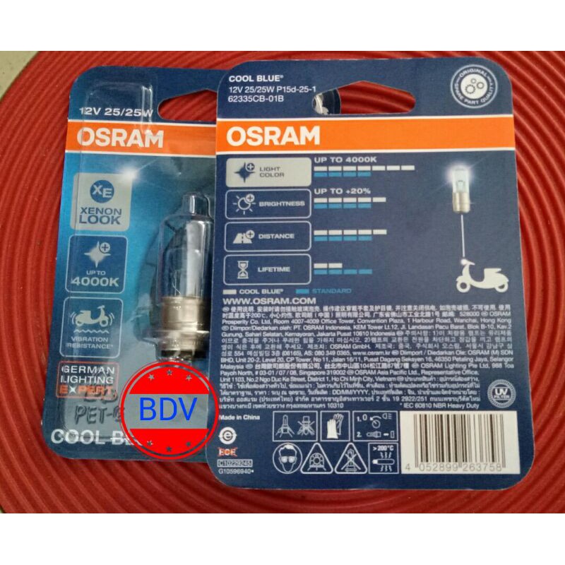 Bohlam Dop Lampu Depan Osram Grand Coolblue H6 12V/25W, 12V/35W