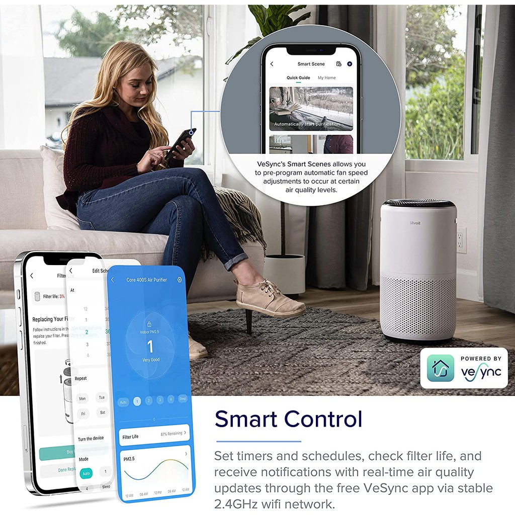 Levoit Core 400S Smart WiFi Air Purifier True HEPA 13 Penyaring Udara