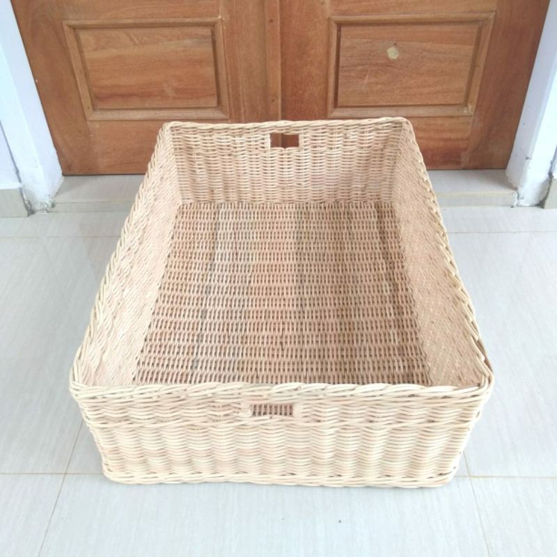 Keranjang rotan persegi kotak panjang besar jumbo laci penyimpanan barang 75x53x24 cm