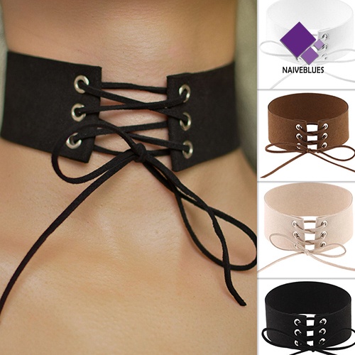 Kalung Choker Bahan Suede Imitasi Aksen Renda Gaya Vintage Punk Gothic Untuk Wanita