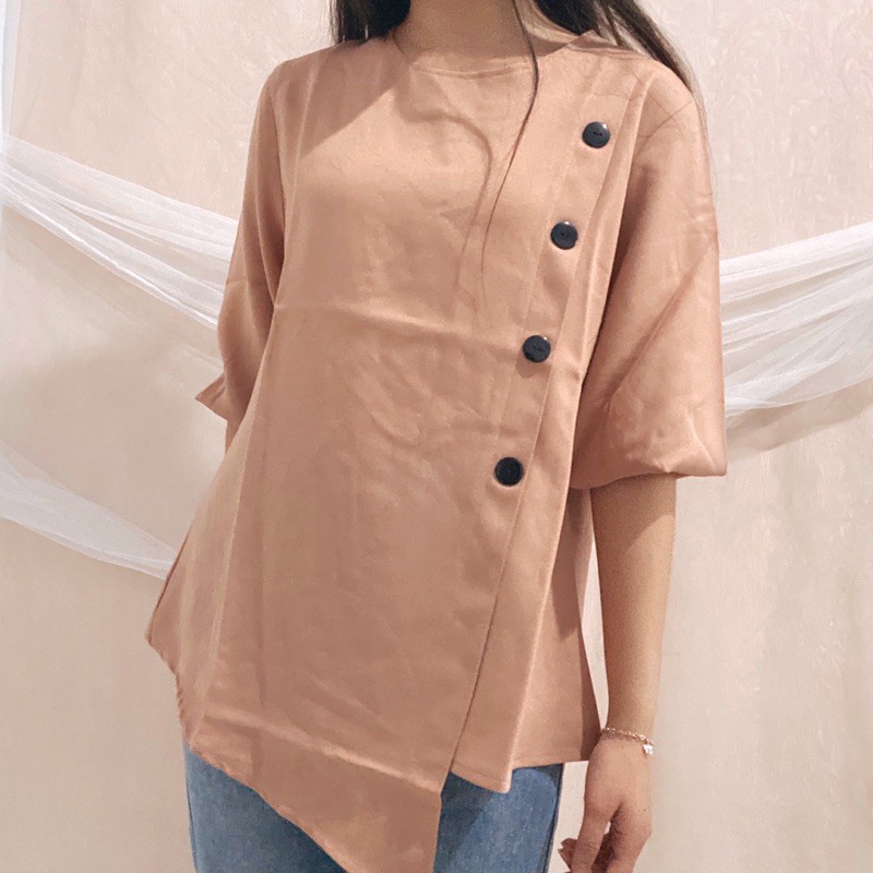 EUNJO Blouse Asymmetrical Blouse Korea Officewear Top A21