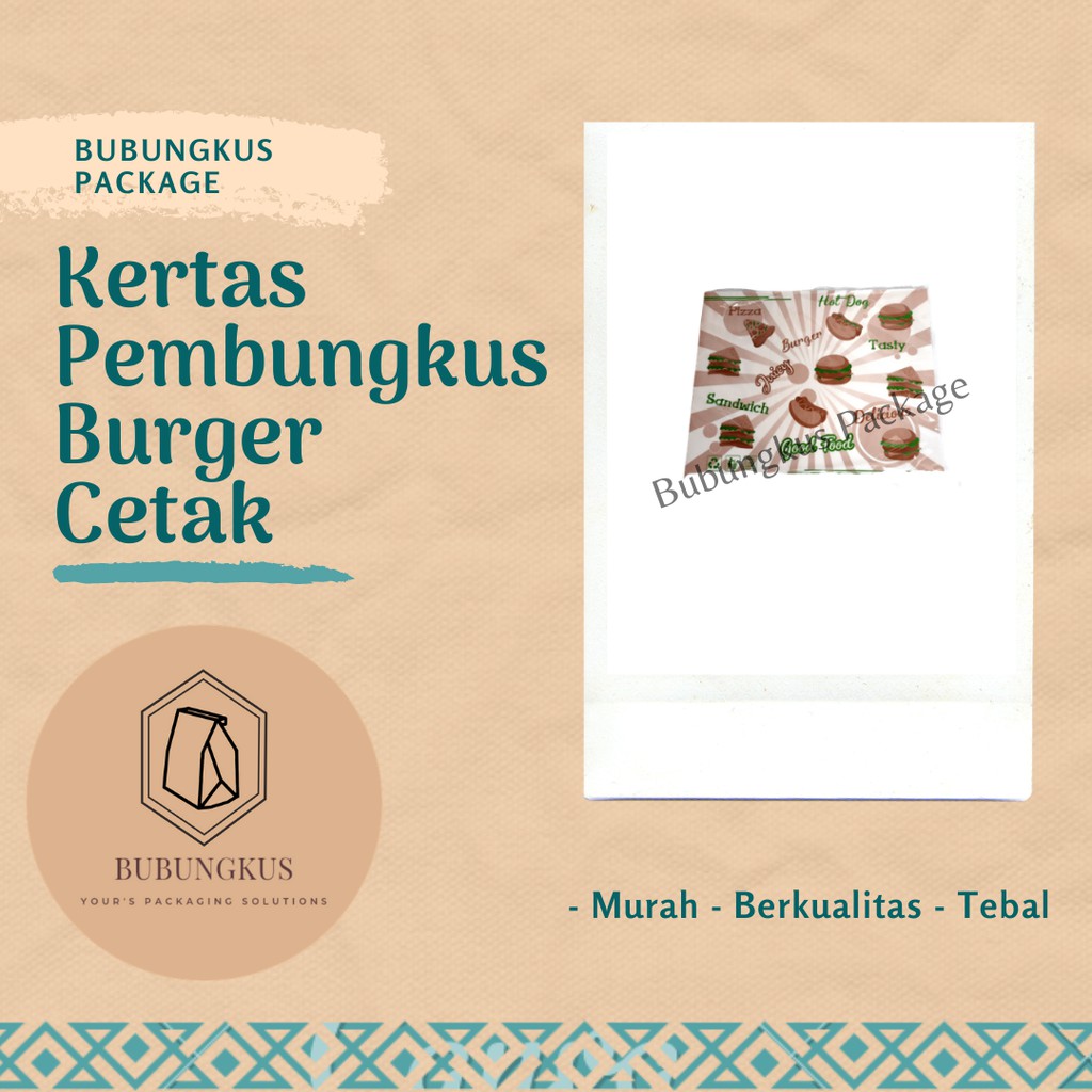 

Kertas Pembungkus Burger Cetak isi 100pcs / Kertas Roti / Kertas Hotdog