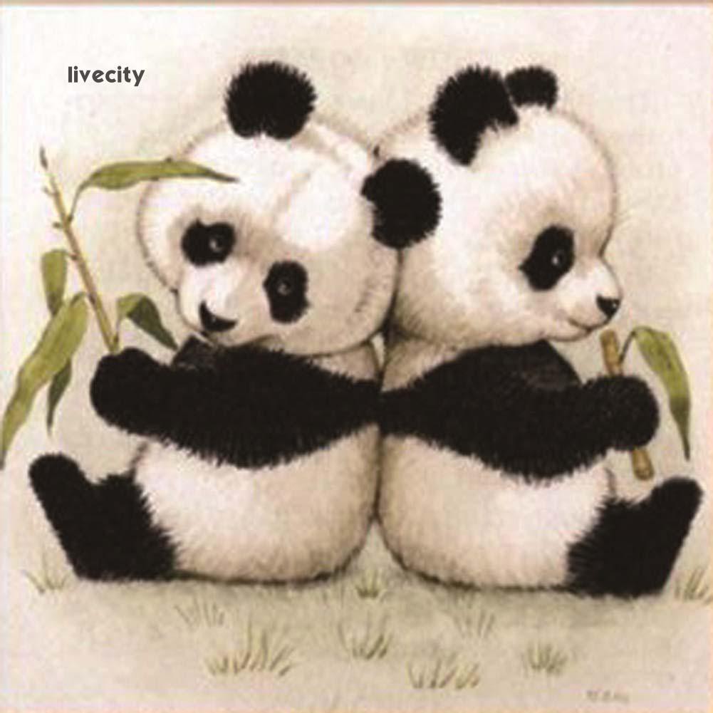Livecity Diy Lukisan Diamond 5d Dengan Gambar Binatang Panda Lucu