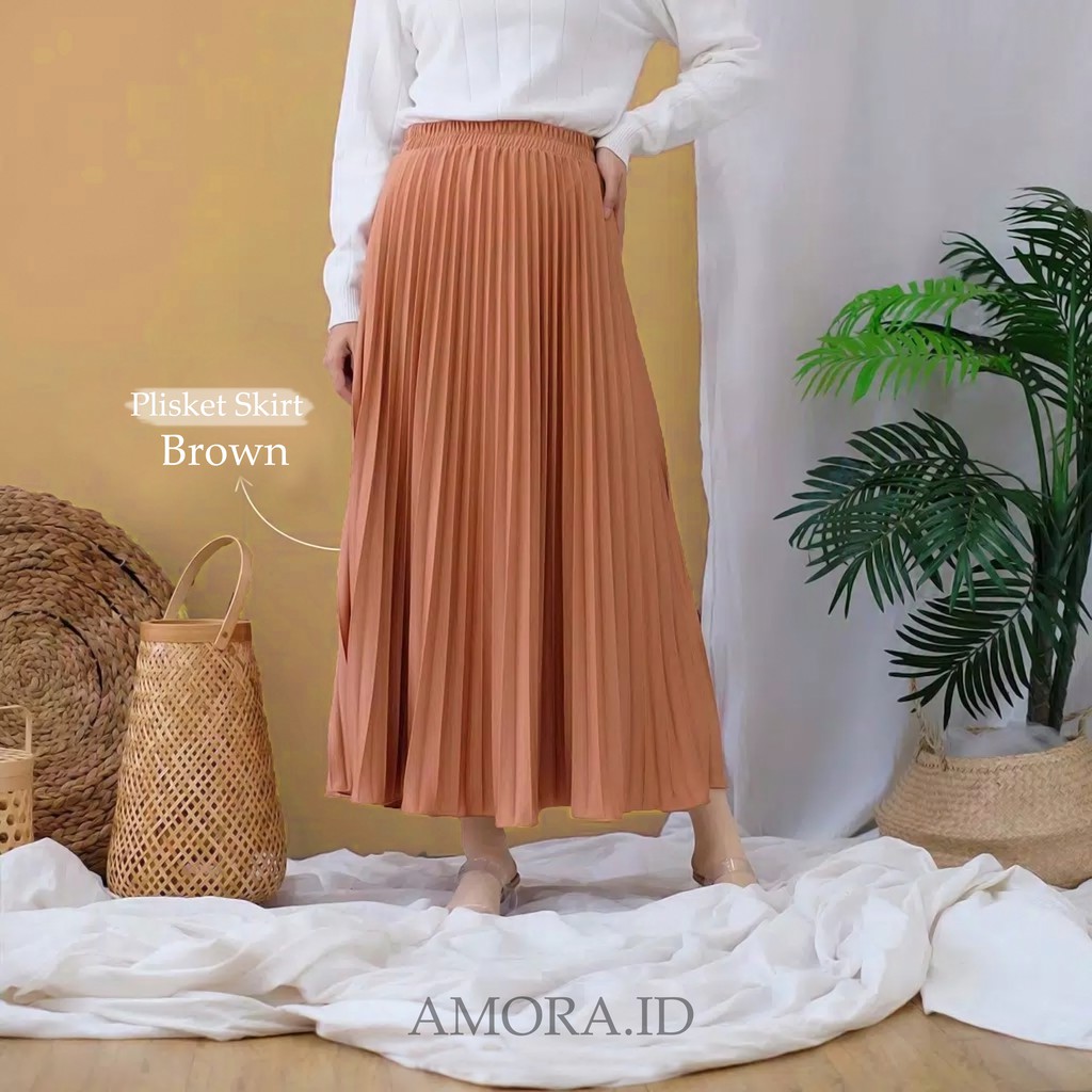 AMORA - ROK PLISKET PREMIUM Bahan Tebal Maxi Skirt Fit S-XXL