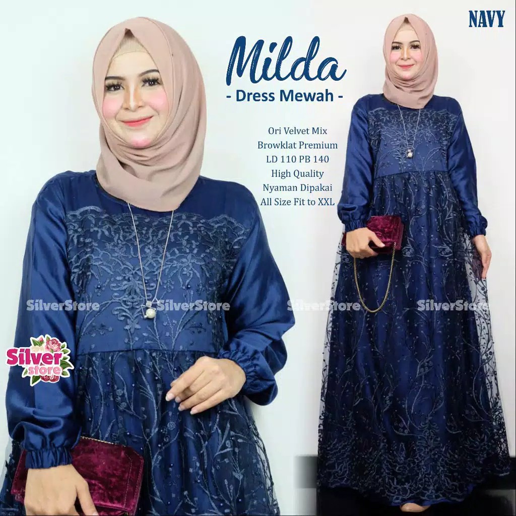 GAMIS TILE JUMBO LD 120 DRESS MILDA MEWAH BRUKAT JUMBO LD 120 TERBARU GAUN PARTY REMAJA/BRIDEMAID