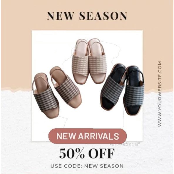 Rellyn Sandal Tali Karet Selop Motif Kotak FM-011