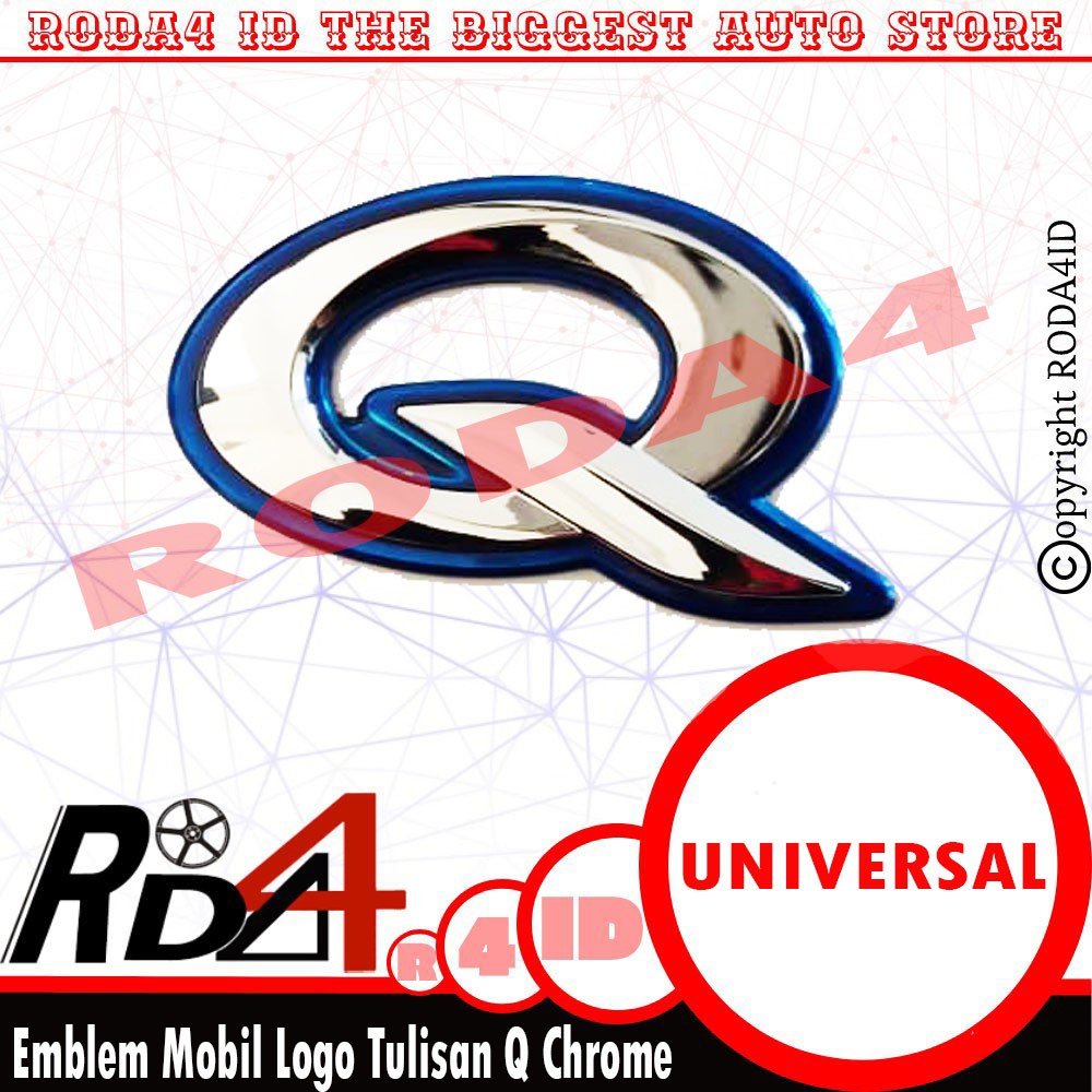 Emblem Logo Tulisan Q Chrome Mobil UNIVERSAL