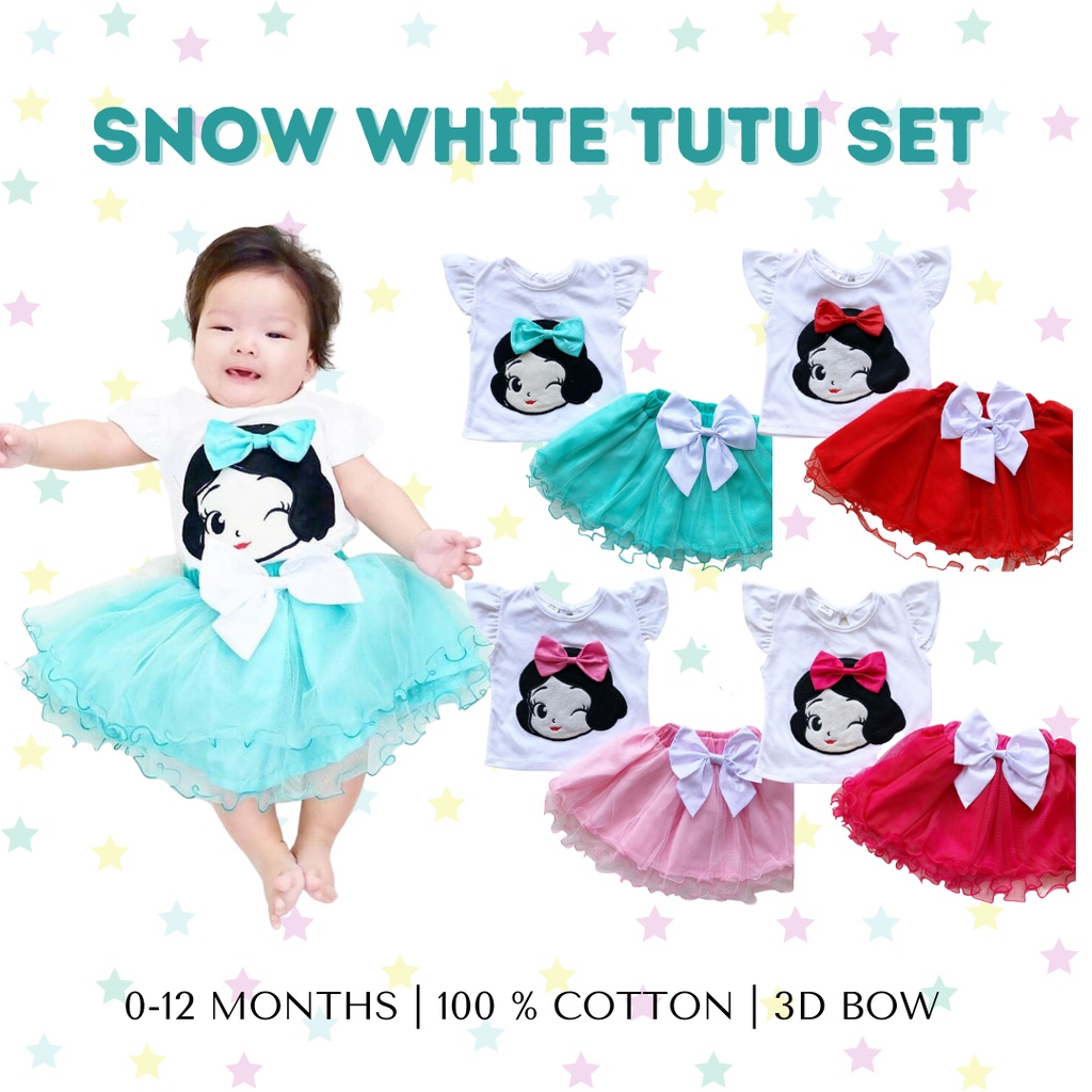 setelan anak perempuan bayi kaos rok perempuan 0 6 12 bulan tsum tsum tutu set SNOW WHITE princess baju anak perempuan