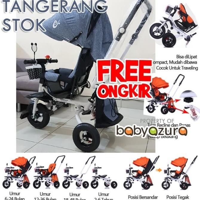 Sepeda Anak Stroller Jinming Roda Tiga Baring Putar Lipat Grey