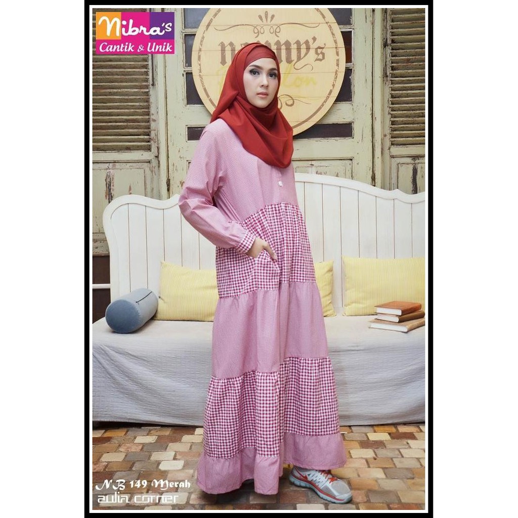 Gamis Muslimah Nibras NB 149 Merah Baju Wanita Terbaru Gamis Syari Terbaru