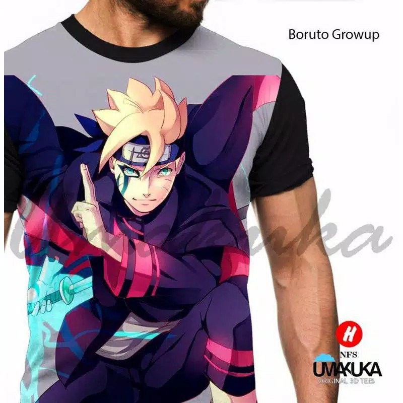KAOS TSHIRT COWO PRIA UMAKUKA 3D BORUTO GROWUP NARUTO