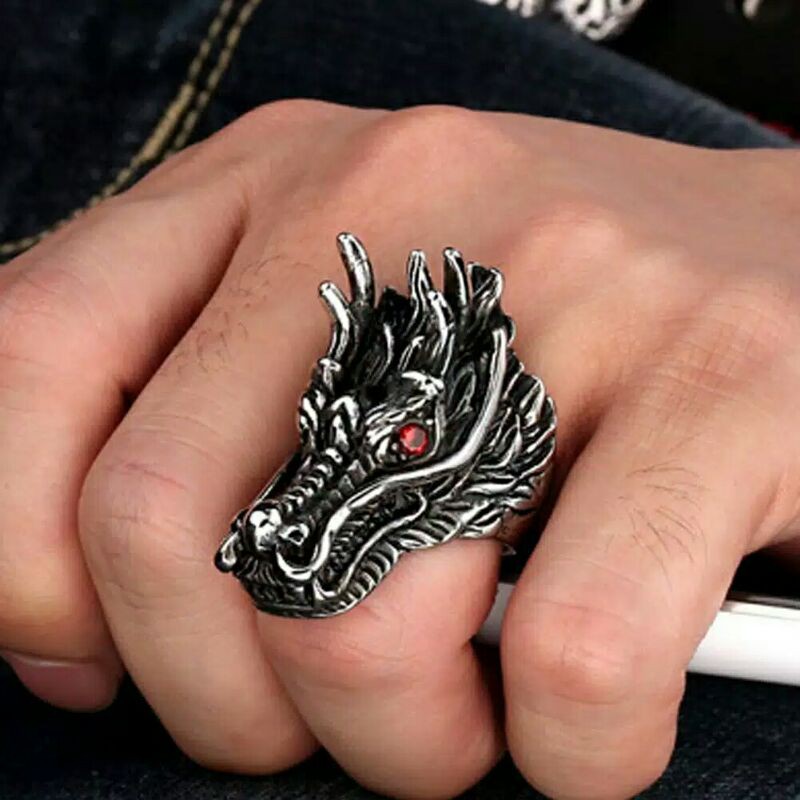 Cincin Pria gaya naga punk style dragon series men ring