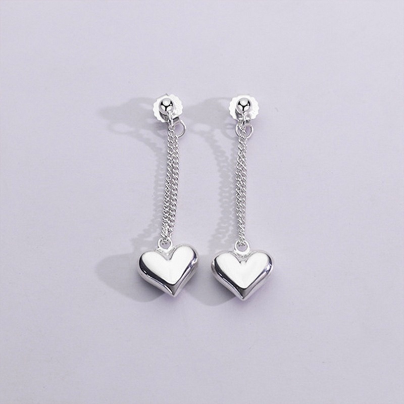 Anting Tusuk Gantung Wanita Bahan Sterling Silver 925 Desain Hati + Rumbai Gaya Vintage Untuk Pesta