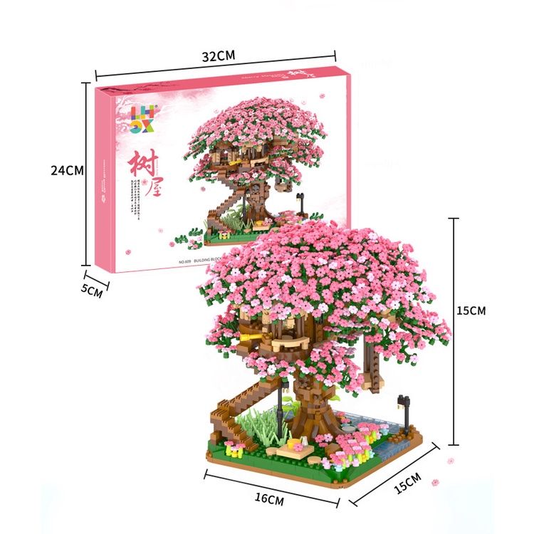 Brick United Creation Micro Diamond Brick Sakura Tree Nano Block Loz Building Block Mini Original