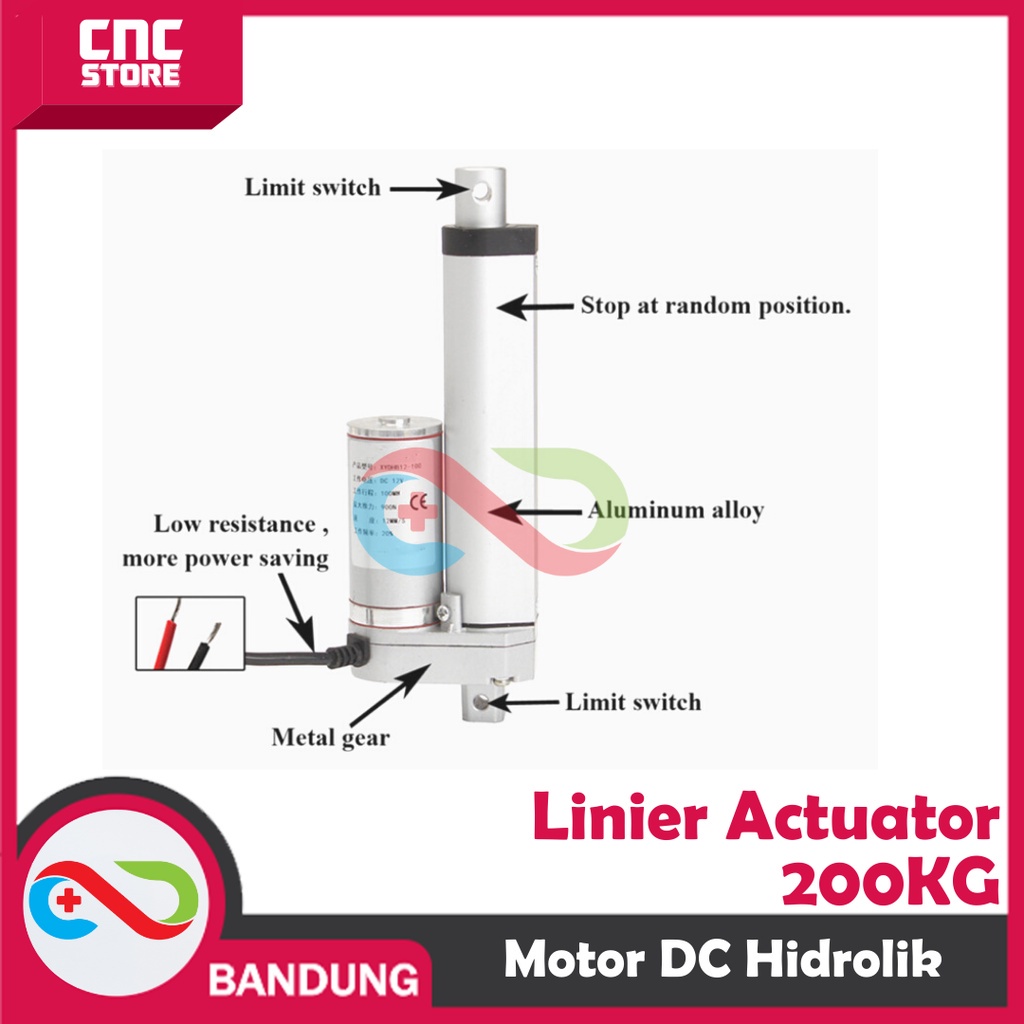 LINEAR ACTUATOR MOTOR DC 12V HIDROLIK HYDRAULIC 100MM 2000N 200KG 10CM