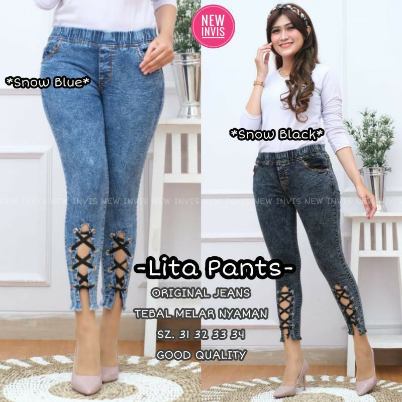 Lita Pants Jeans Wash Premium  Tebal Melar Nyaman