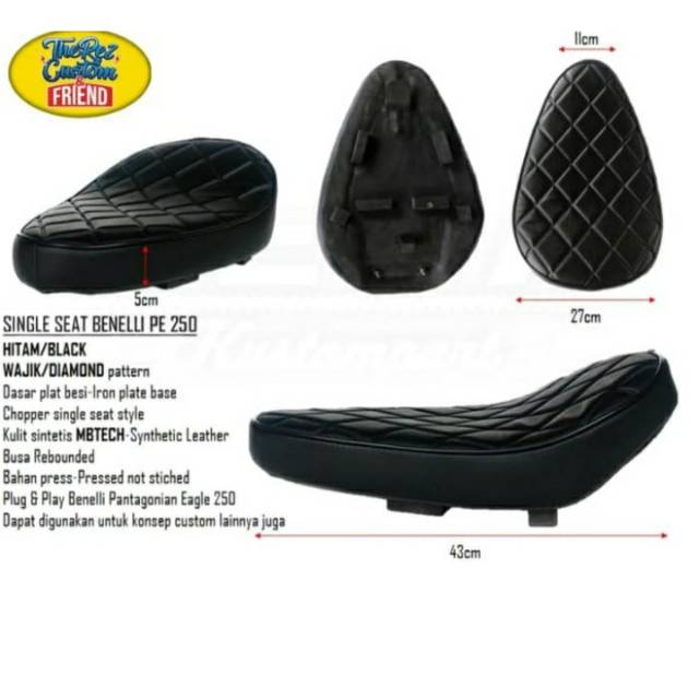 Jok Single Seat Benelli PE 250 Wajik Hitam