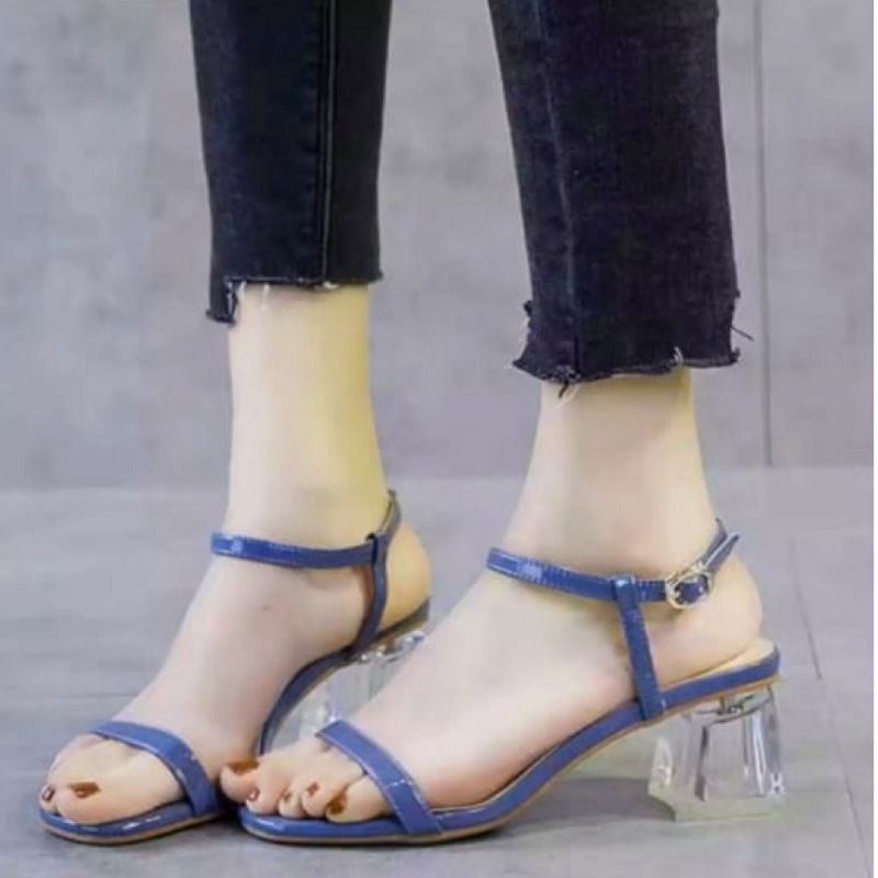 sandal wanita heels hak kaca simpel