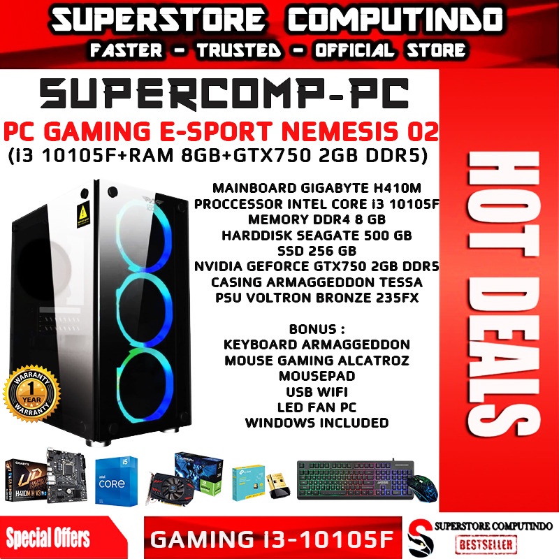 PC Rakitan Gaming E-Sport Core i3 Gen 10-RAM 8GB-NEMESIS 02 Series