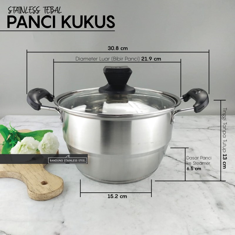 Panci Kukus 22cm Pegangan Kuping Plastik Soup Pot Steamer Stainless Tebal Tinggi Murah