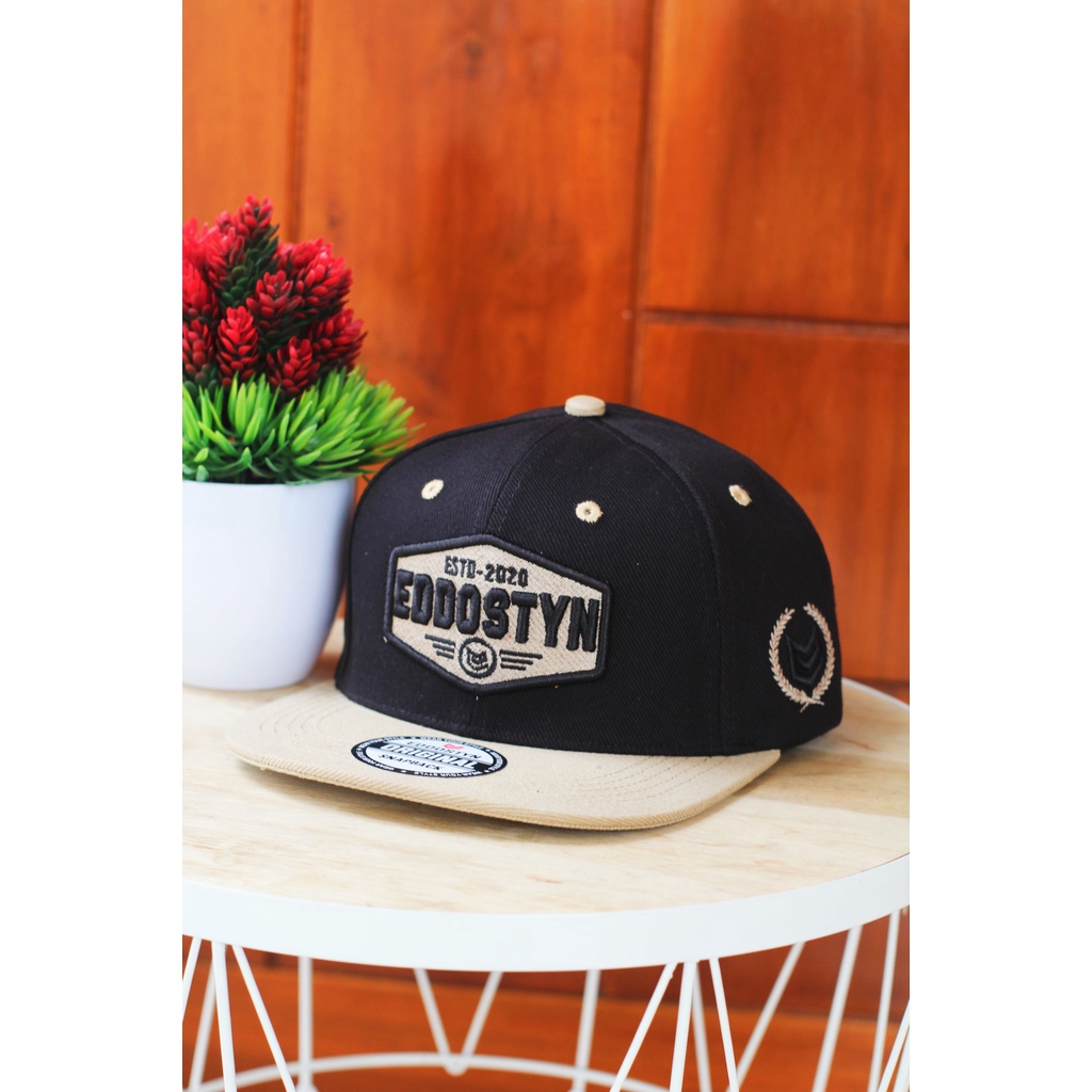 Topi Snapback hip hop Original Distro Premium Pria Dewasa Bordir Eddostyn  Black Cream