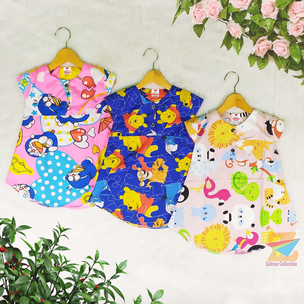 Isi 3 Dress Anak Kancing Depan Zabran 1 Sampai 6 Tahun/COD Bayar Di tempat