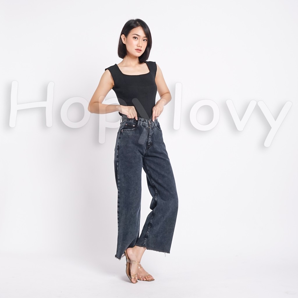 HOPYLOVY Celana Kulot Jeans Wanita Unfinished Aliya-1