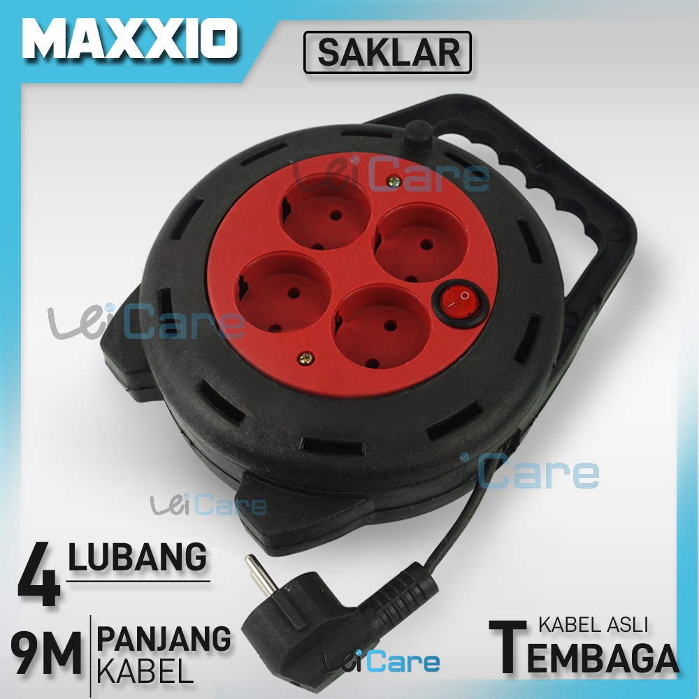 Maxxio Kabel ROLL Listrik 9 METER Stop Kontak Listrik 4 Lubang Colokan