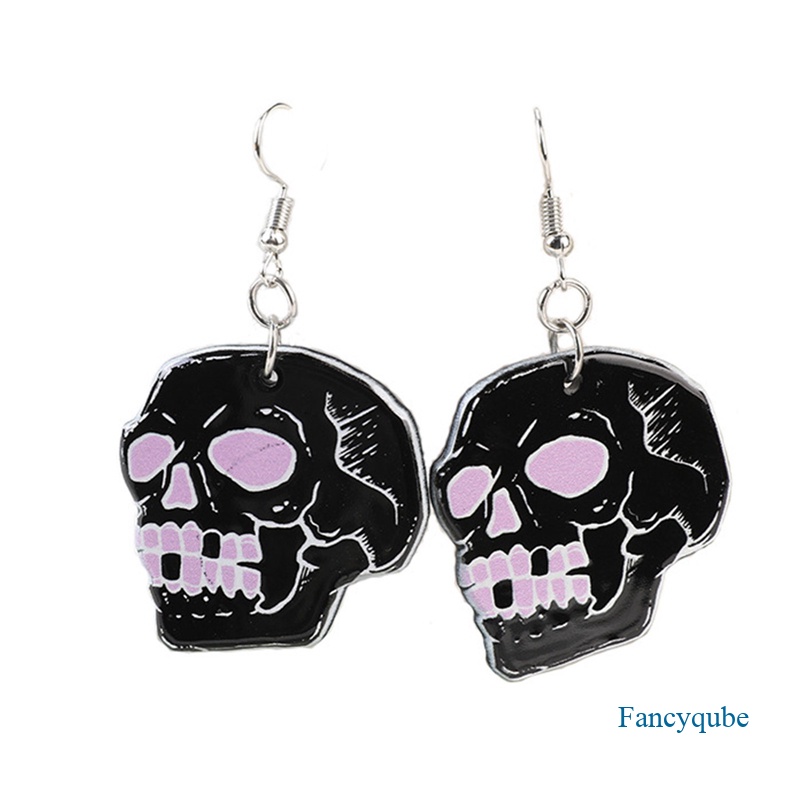 1 Pasang Anting Desain Tangan Tengkorak Kelelawar Aksen Kristal Warna Hitam Gaya Punk Untuk Wanita
