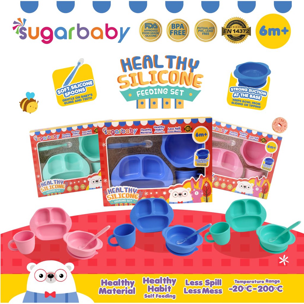 Sugar Baby Healthy Silicone Feeding Set 4 pcs Piring Mangkok Bayi Silikon
