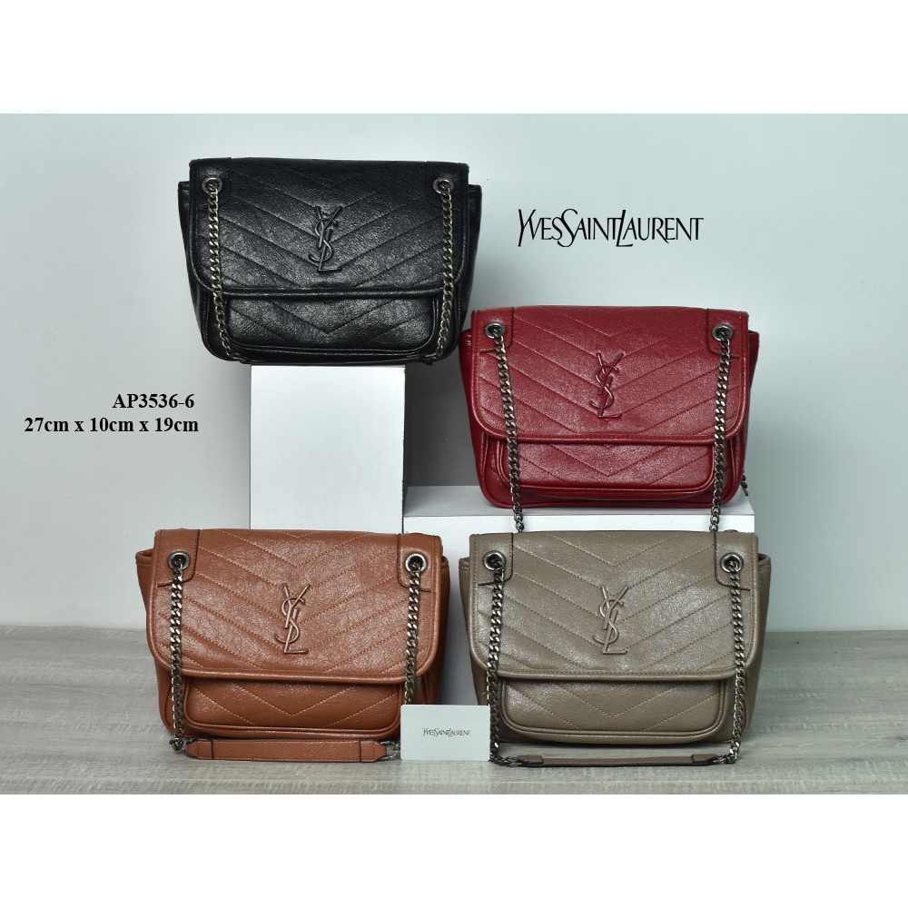 GROSIR TAS MURAH Tas YSL Niki Chain Chevron Crinkled Quilted Medium Semi Premium AP3536-6