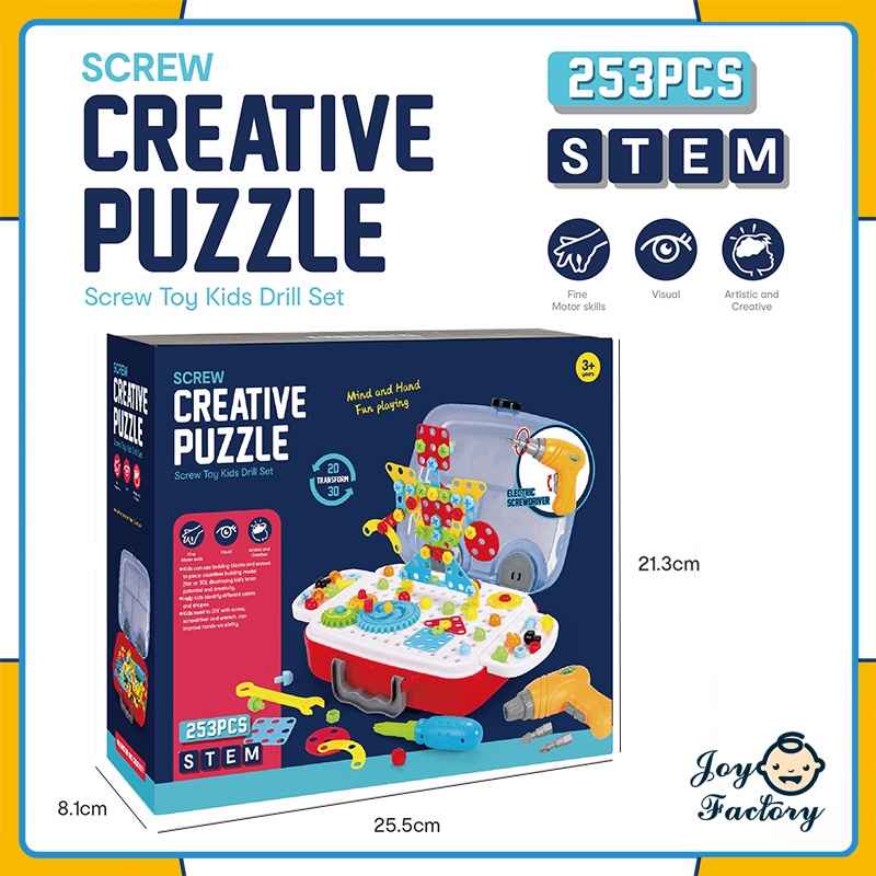 Puzzle Kreatif 3D Sekrup Mainan Anak-anak Bor Set Sekrup Anak-anak Kotak Alat Mainan DIY Perakitan Jigsaw Blok Bangunan.