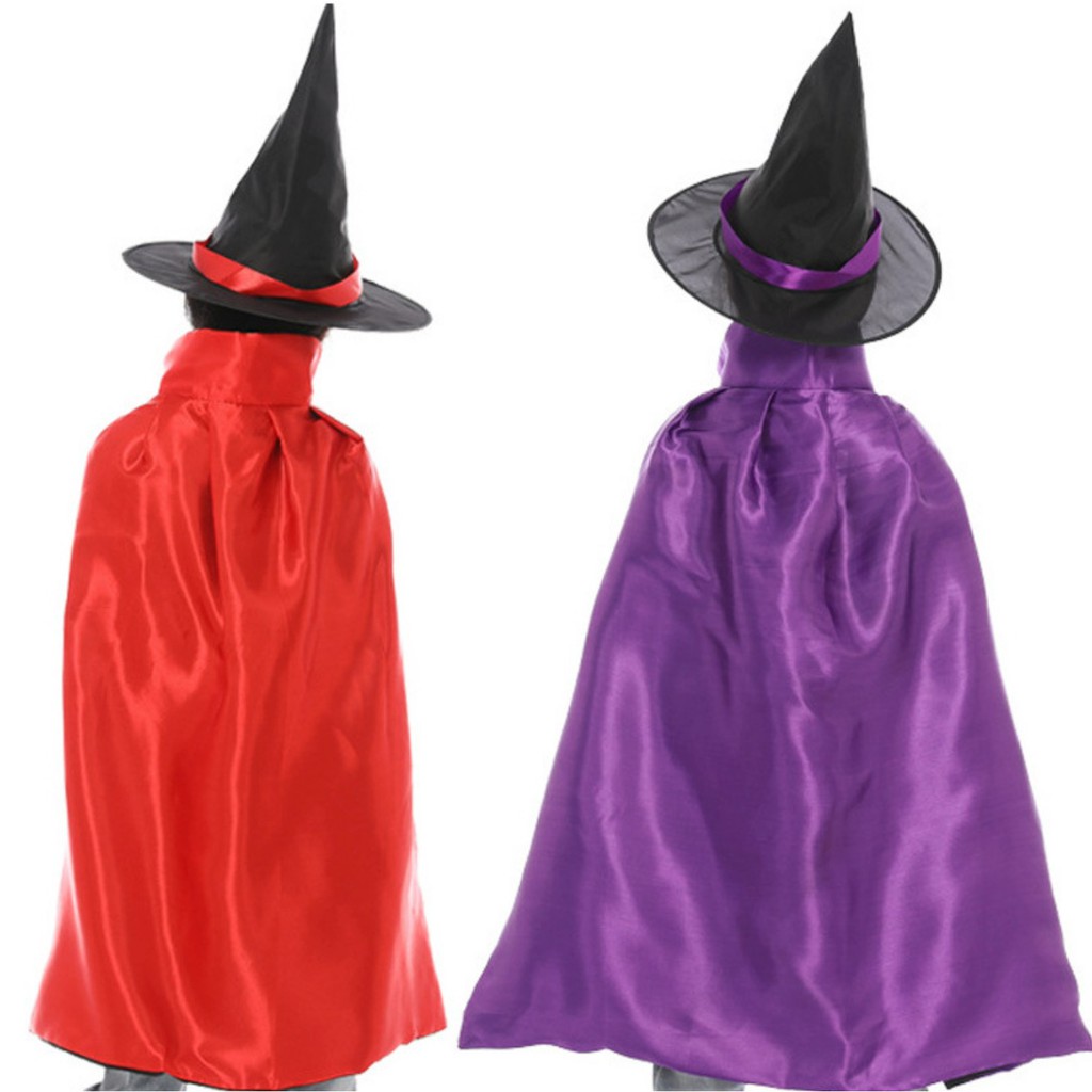 JB-06 jubah bolak-balik halloween anak penyihir merah ungu halloween kostum pesta witch cloak