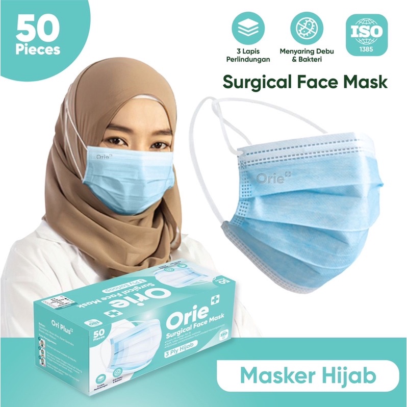 MASKER HIJAB 3PLY ORIE+ EMBOS SURGICAL FACEMASK