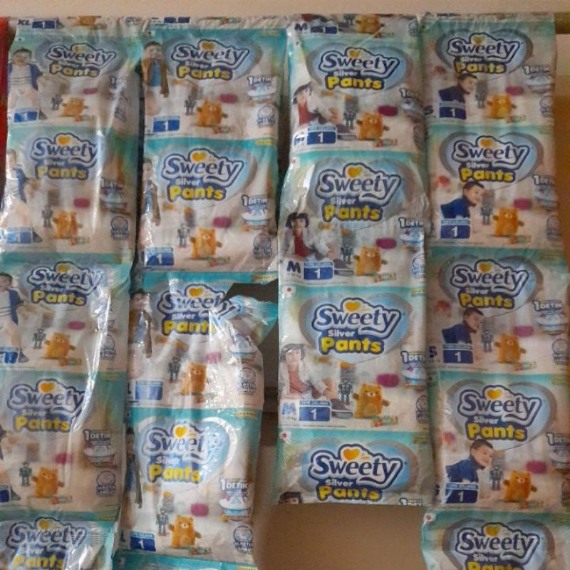 Popok Pampers Celana Bayi Baby Sweety Silver Pants Ukuran S M L XL Elastis Lembut Menyerap 1 Detik D