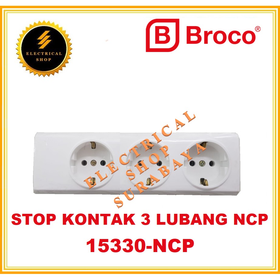 BROCO STOP KONTAK ARDE NON CP 3 LUBANG PUTIH 15330 (HARGA GROSIR) Terminal Kuningan 3Lubang 1533055 NCP SNI ORIGINAL ORI MURAH